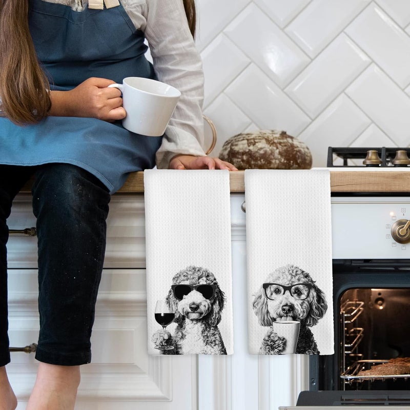 Mcehtle Funny Poodle Kitchen Towels Set of 2, Funny Dog Kitchen Accessories, Coffee Station Wine Bar Decor, Dog Chef Gift Hand Towel, Dining Room Decorative Tea Towel Dish Towels 16x24 Inch - Image 3